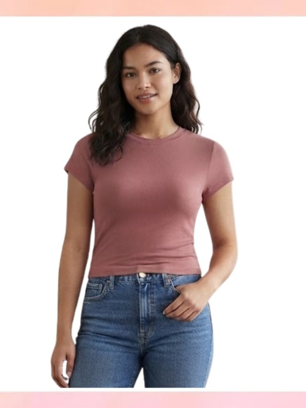 Ryka Active Ribbed Short Sleeve Crewneck Top Burgundy Mauve